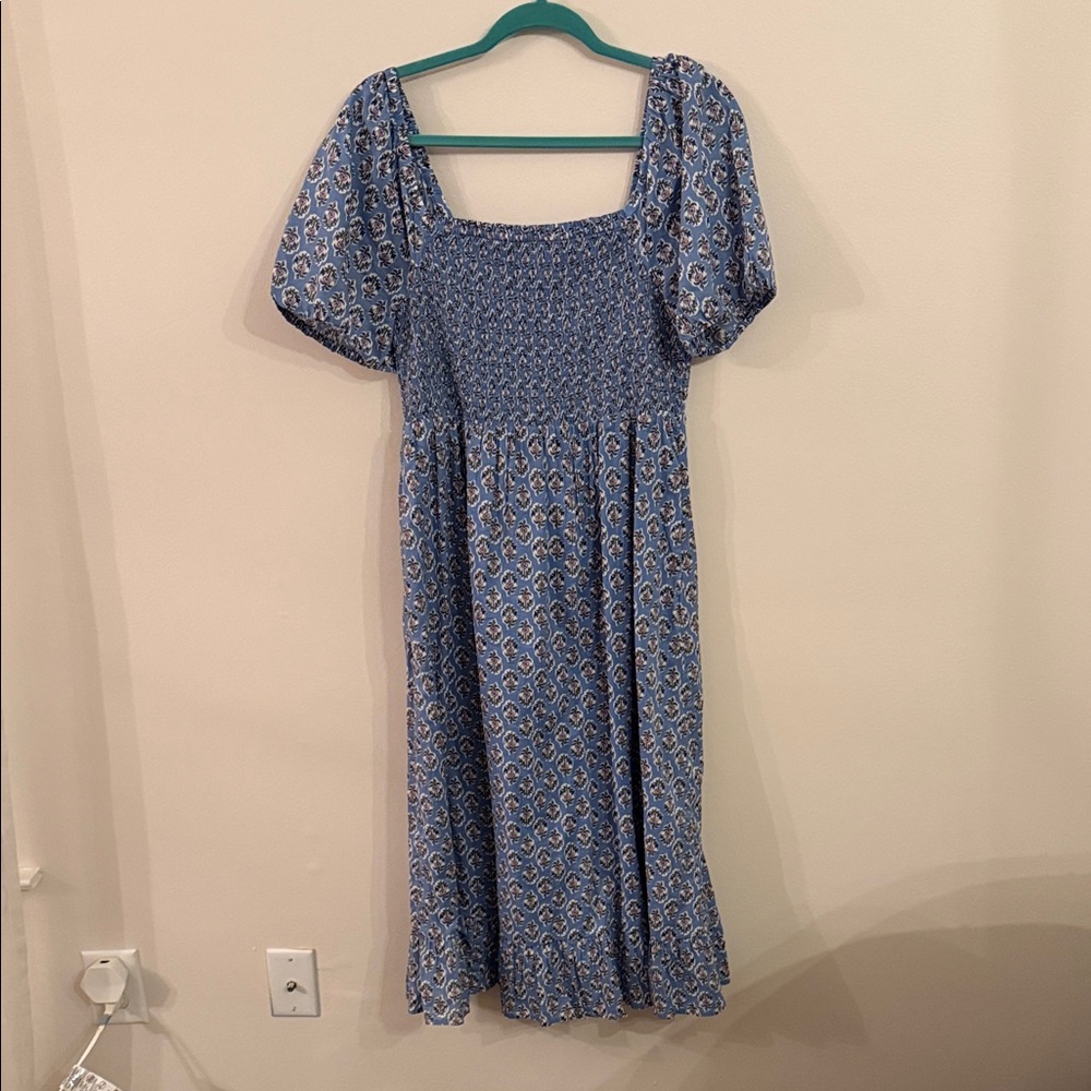 J. Crew Blue and White Patterned Midi Dress